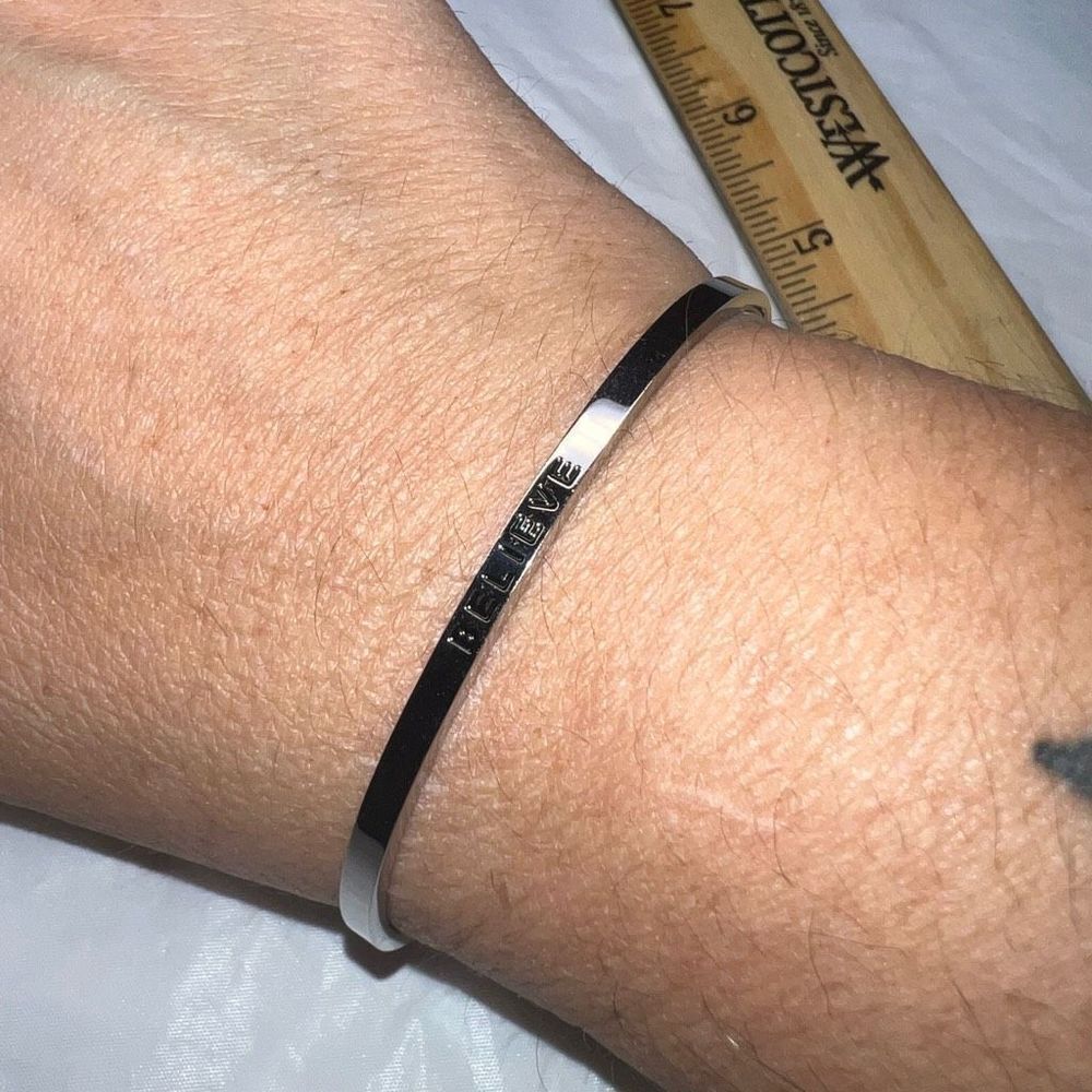 MantraBand Silver Tone  “Believe” Thin Cuff Bracelet